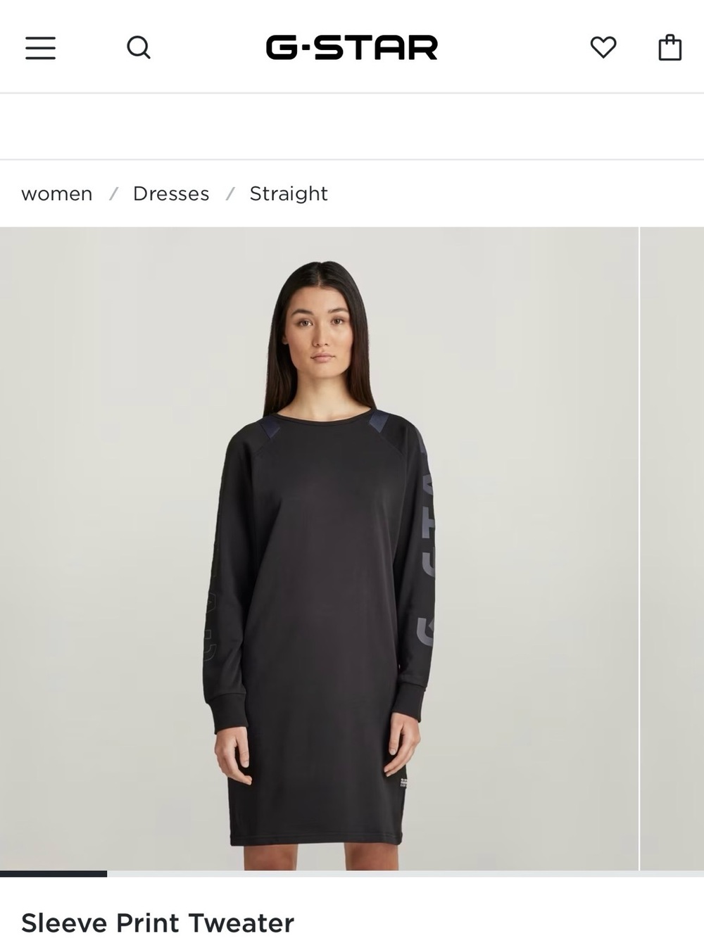 NWT G-Star RAW Sleeve Print Tweater Dress XS Black Sweatshirt Dress
